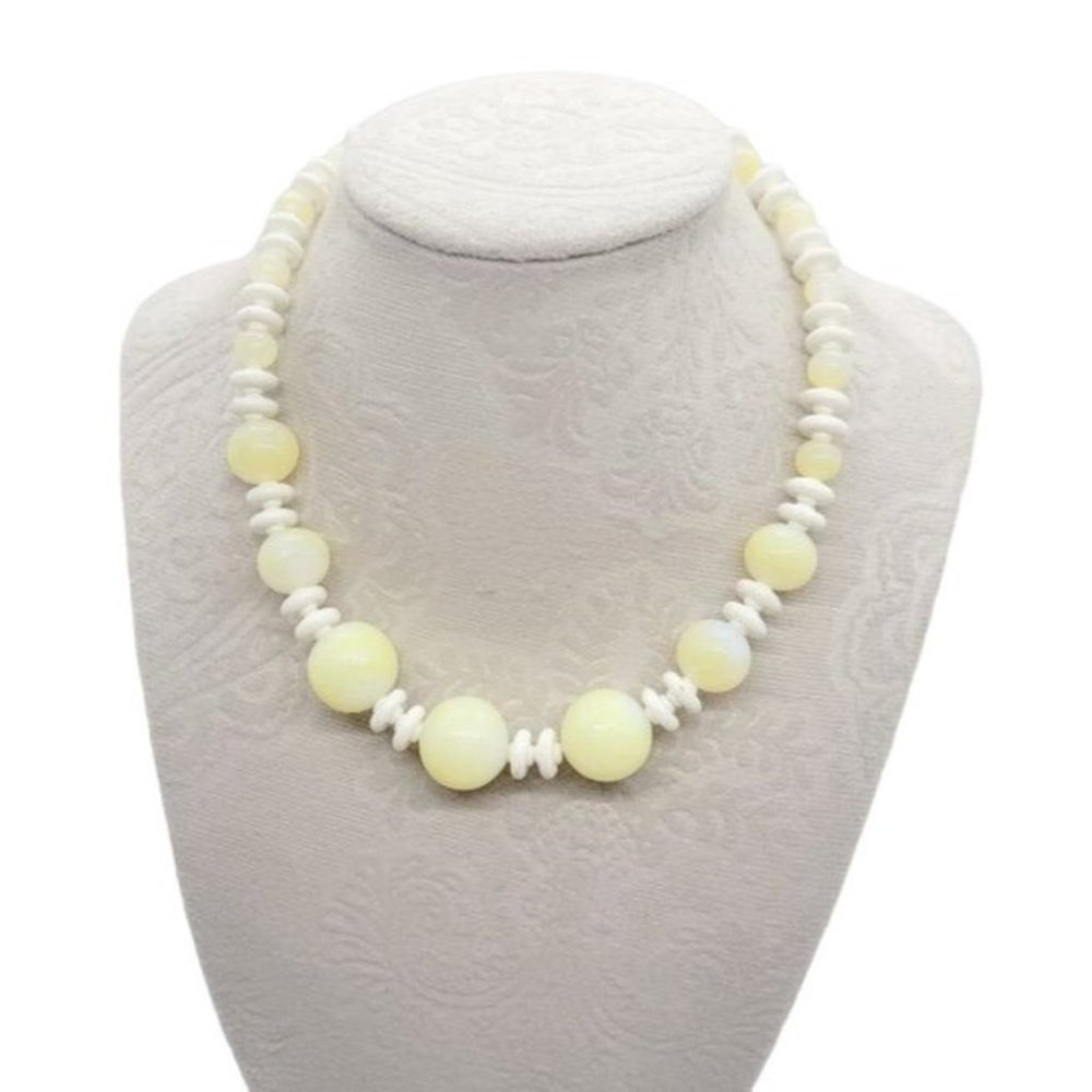 Stunning Vintage Miriam Haskell 1950 Vaseline Glass Yellow Necklace Signed Rare